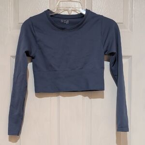 Elegant Navy Long Sleeve Crop Top